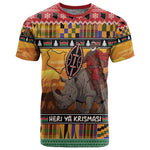 Afro Christmas in Kenya Safari T shirt Black Santa Riding Rhinoceros - African Pride