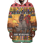 Afro Christmas in Kenya Safari Wearable Blanket Hoodie Black Santa Riding Rhinoceros - African Pride