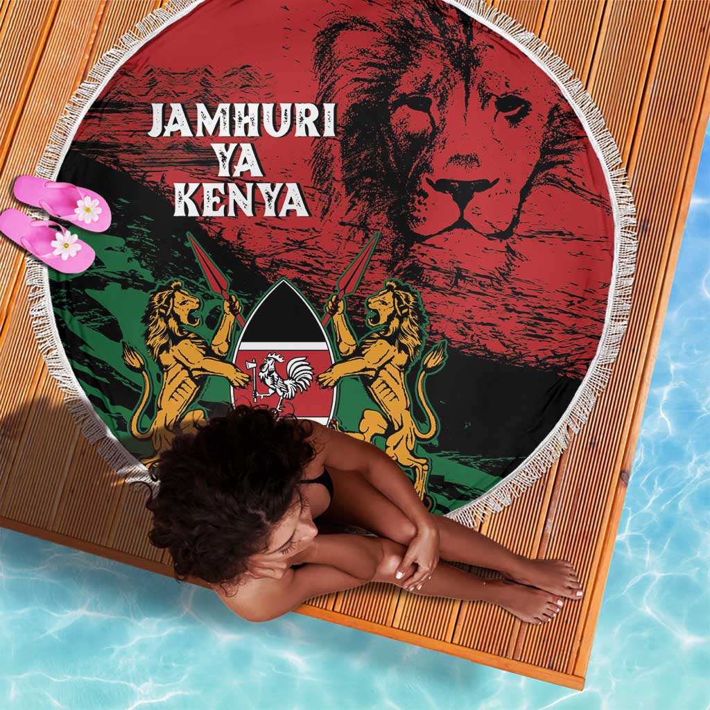 Jamhuri Ya Kenya Beach Blanket African Lion - Coat Of Arms