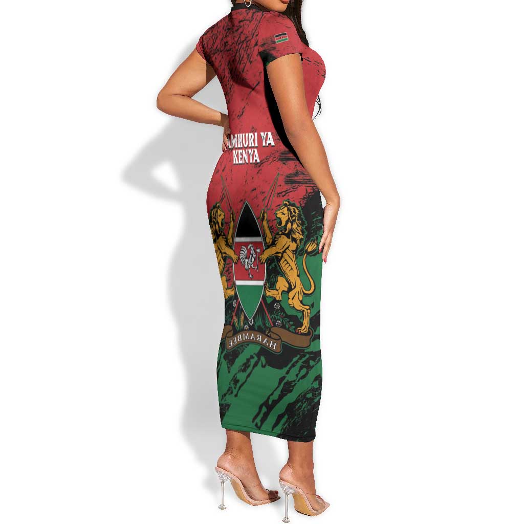 Jamhuri Ya Kenya Short Sleeve Bodycon Dress African Lion - Coat Of Arms LT15