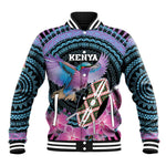 Personalised Kenya Lilac Breasted Roller Baseball Jacket Orchid Flower - African Pattern