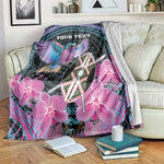 Personalised Kenya Lilac Breasted Roller Blanket Orchid Flower - African Pattern