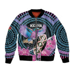 Personalised Kenya Lilac Breasted Roller Bomber Jacket Orchid Flower - African Pattern