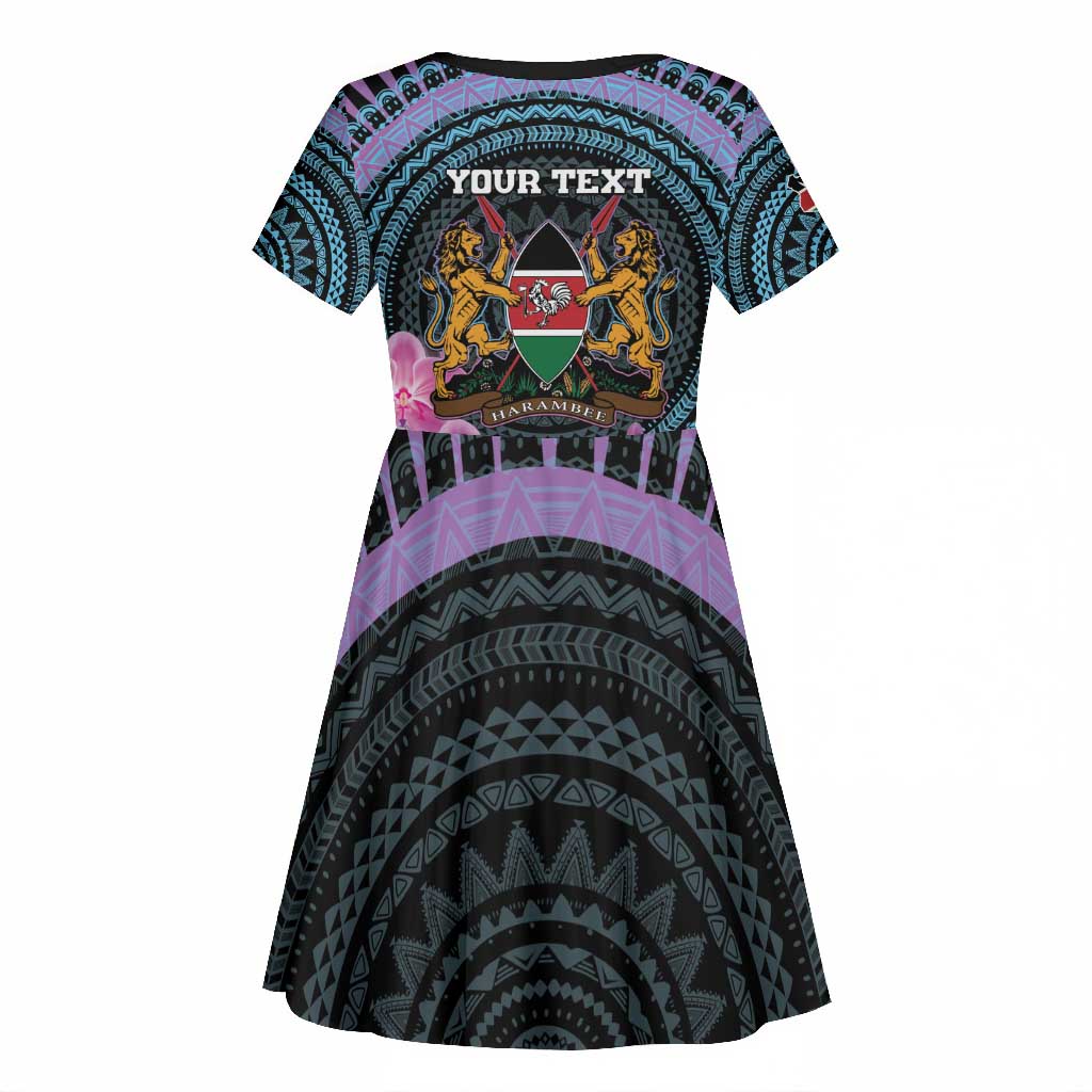 Personalised Kenya Lilac Breasted Roller Kid Short Sleeve Dress Orchid Flower - African Pattern