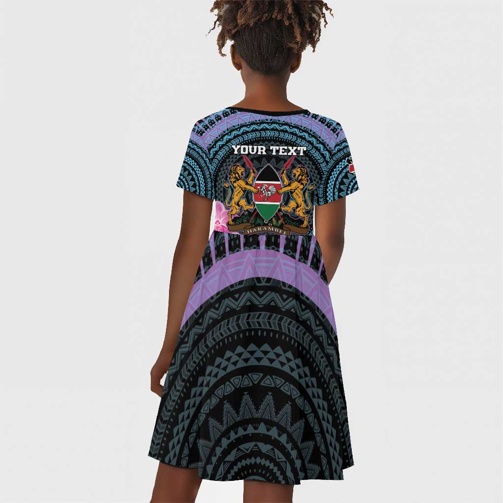 Personalised Kenya Lilac Breasted Roller Kid Short Sleeve Dress Orchid Flower - African Pattern