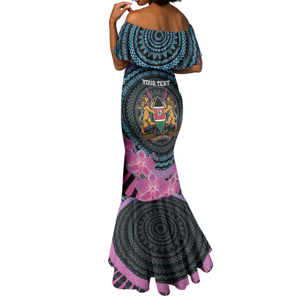 Personalised Kenya Lilac Breasted Roller Mermaid Dress Orchid Flower - African Pattern