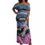 Personalised Kenya Lilac Breasted Roller Off Shoulder Maxi Dress Orchid Flower - African Pattern