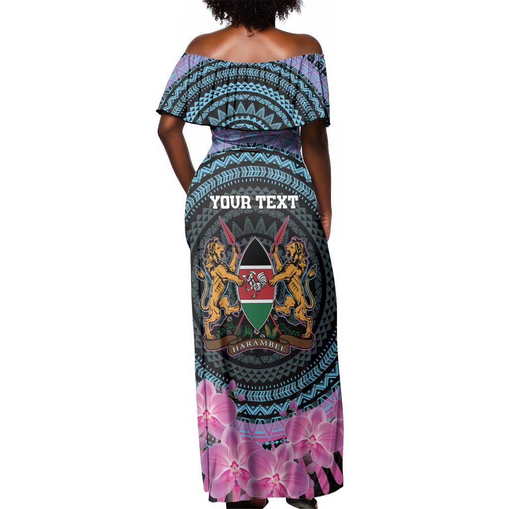 Personalised Kenya Lilac Breasted Roller Off Shoulder Maxi Dress Orchid Flower - African Pattern