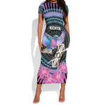 Personalised Kenya Lilac Breasted Roller Short Sleeve Bodycon Dress Orchid Flower - African Pattern LT15