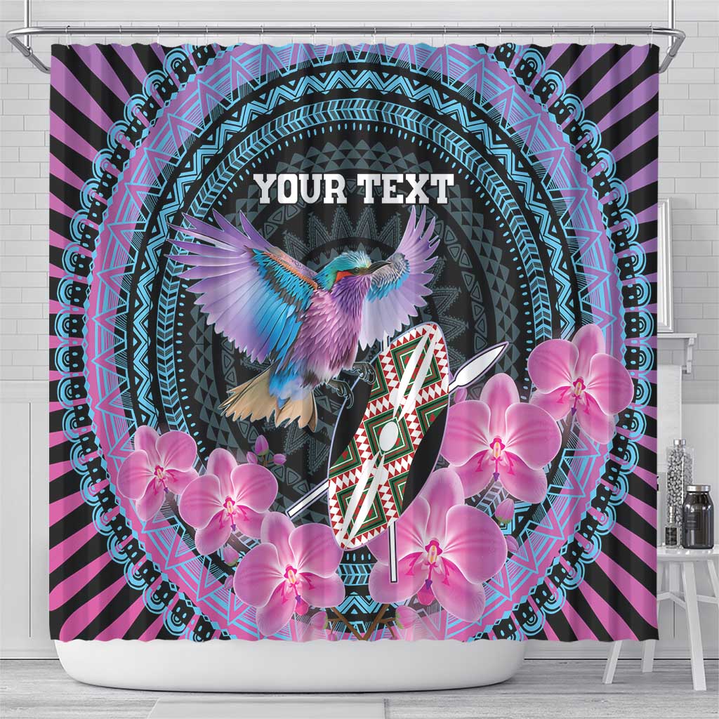 Personalised Kenya Lilac Breasted Roller Shower Curtain Orchid Flower - African Pattern