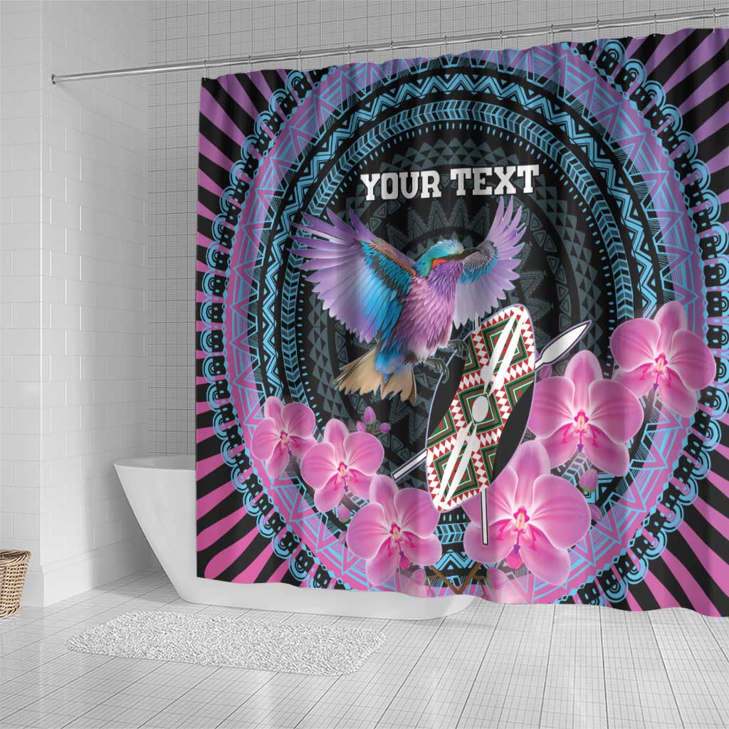 Personalised Kenya Lilac Breasted Roller Shower Curtain Orchid Flower - African Pattern