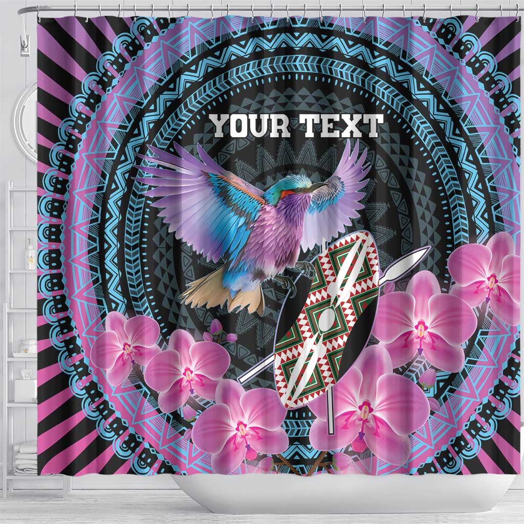 Personalised Kenya Lilac Breasted Roller Shower Curtain Orchid Flower - African Pattern