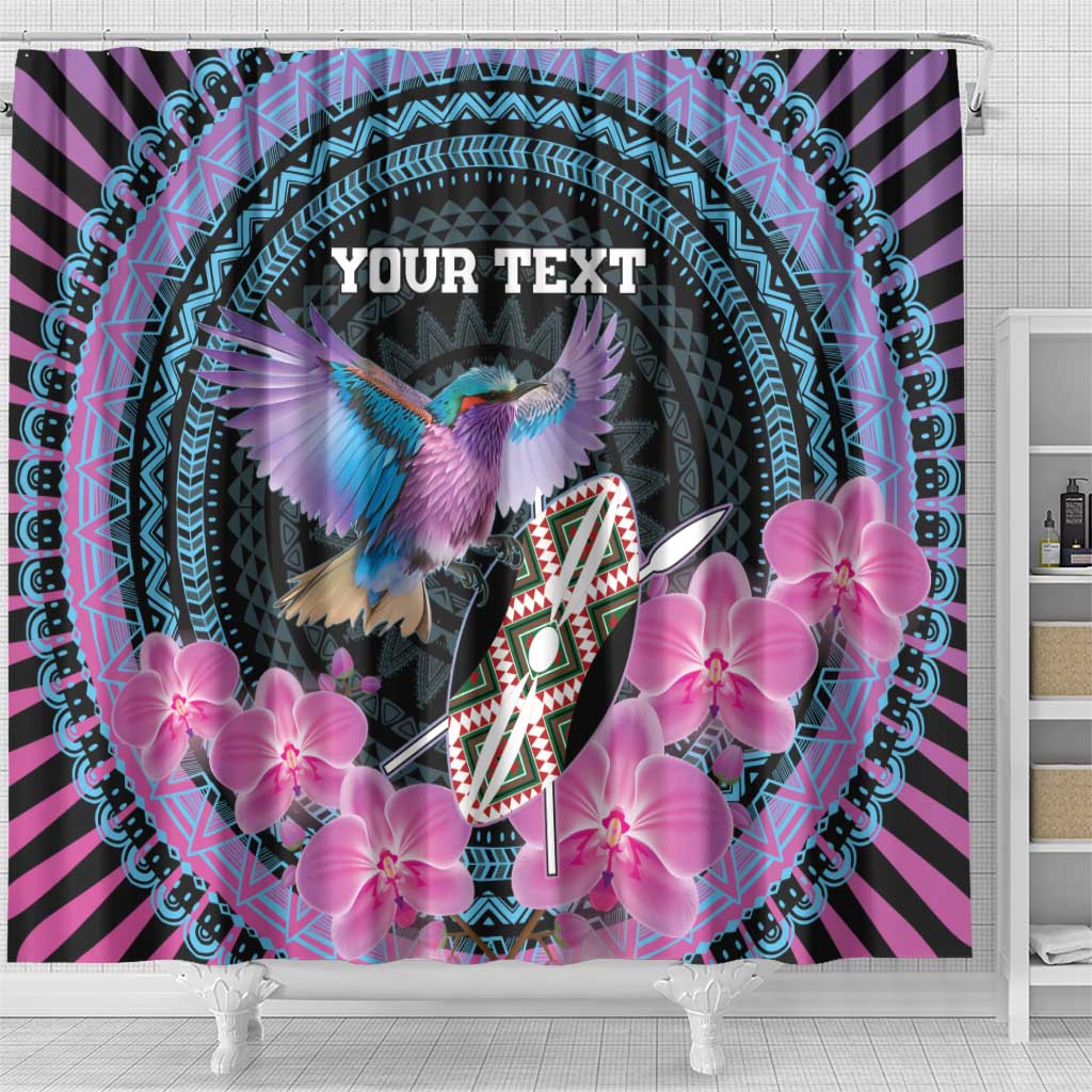 Personalised Kenya Lilac Breasted Roller Shower Curtain Orchid Flower - African Pattern