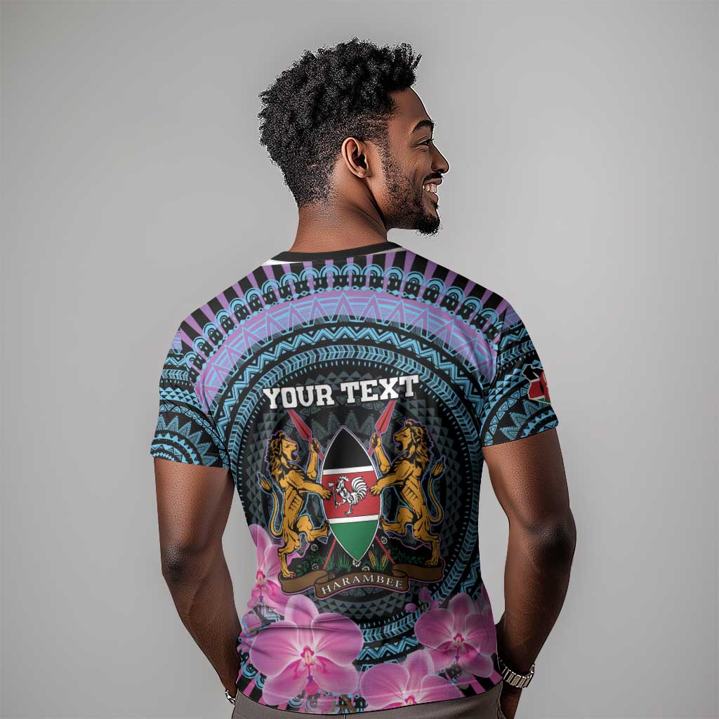 Personalised Kenya Lilac Breasted Roller T shirt Orchid Flower - African Pattern