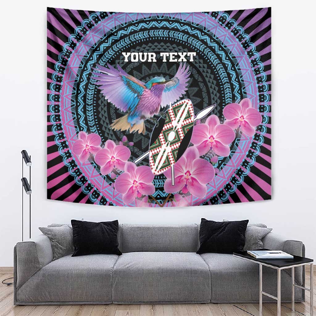 Personalised Kenya Lilac Breasted Roller Tapestry Orchid Flower - African Pattern