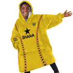 Custom Ghana Football Kid Wearable Blanket Hoodie Mix Adinkra Pattern