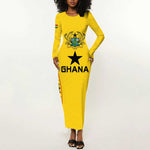 Custom Ghana Football Long Sleeve Bodycon Dress Mix Adinkra Pattern LT15
