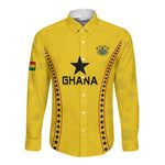 Custom Ghana Football Long Sleeve Button Shirt Mix Adinkra Pattern