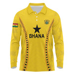 Custom Ghana Football Long Sleeve Polo Shirt Mix Adinkra Pattern