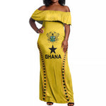 Custom Ghana Football Off Shoulder Maxi Dress Mix Adinkra Pattern