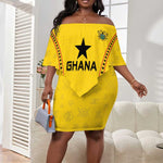 Custom Ghana Football Off Shoulder Short Dress Mix Adinkra Pattern