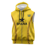 Custom Ghana Football Sleeveless Zip Hoodie Mix Adinkra Pattern - African Pride