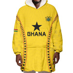 Custom Ghana Football Wearable Blanket Hoodie Mix Adinkra Pattern