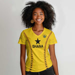 Custom Ghana Football Women V-Neck T-Shirt Mix Adinkra Pattern