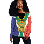 Personalised South Africa Off Shoulder Sweater Coat Of Arms Flag Style
