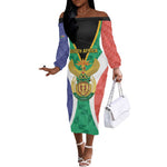 Personalised South Africa Off The Shoulder Long Sleeve Dress Coat Of Arms Flag Style