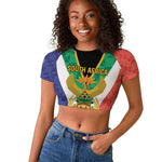 Personalised South Africa Raglan Cropped T shirt Coat Of Arms Flag Style