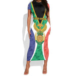 Personalised South Africa Short Sleeve Bodycon Dress Coat Of Arms Flag Style LT15