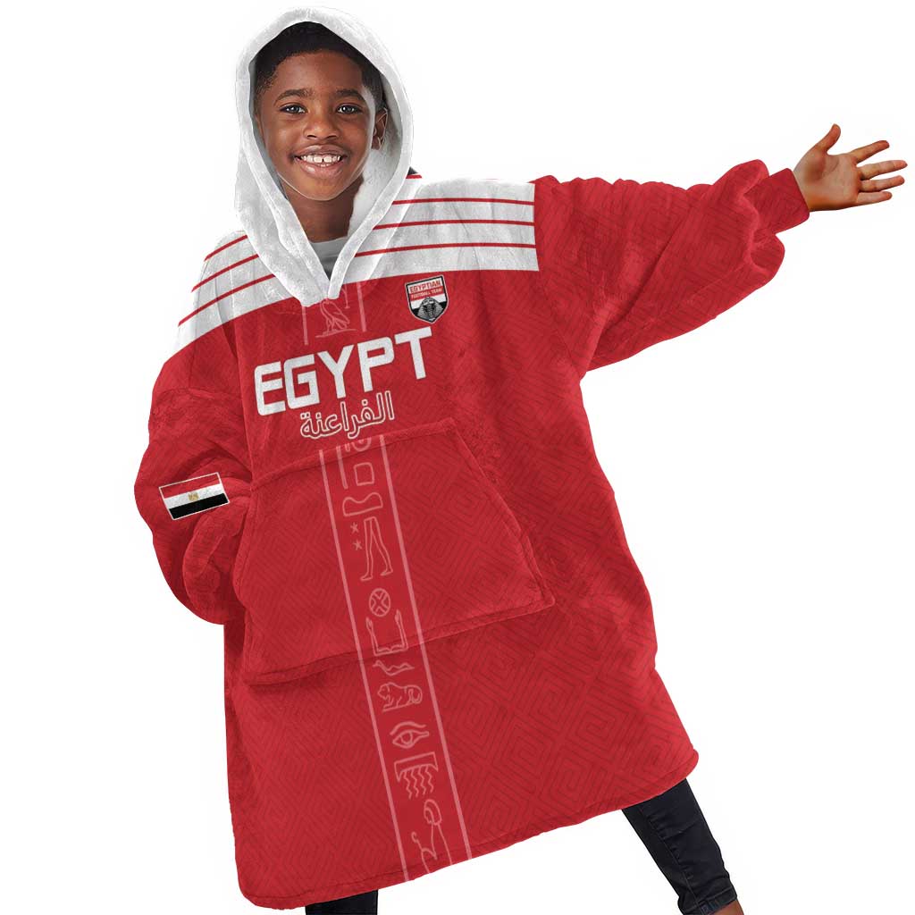 Egyptian Football Custom Kid Wearable Blanket Hoodie Yalla Masr - Red Ver