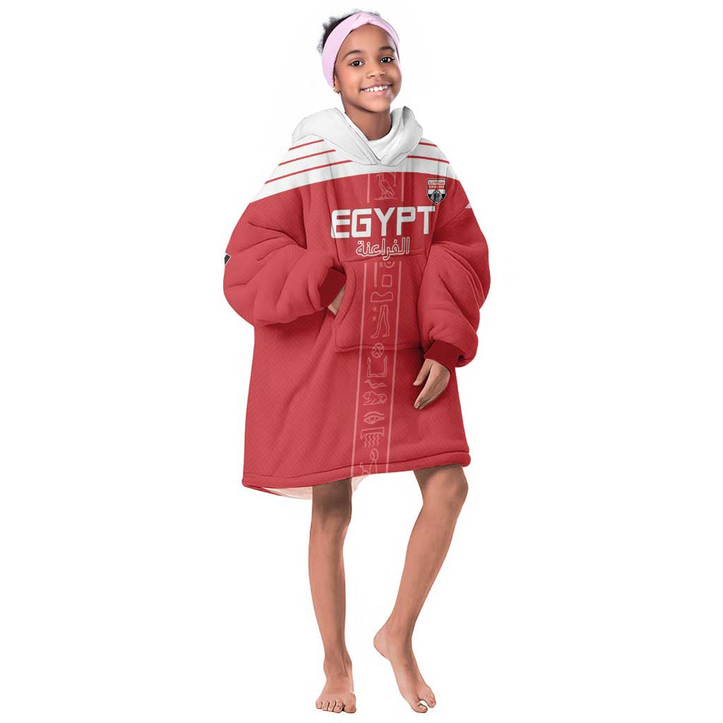 Egyptian Football Custom Kid Wearable Blanket Hoodie Yalla Masr - Red Ver