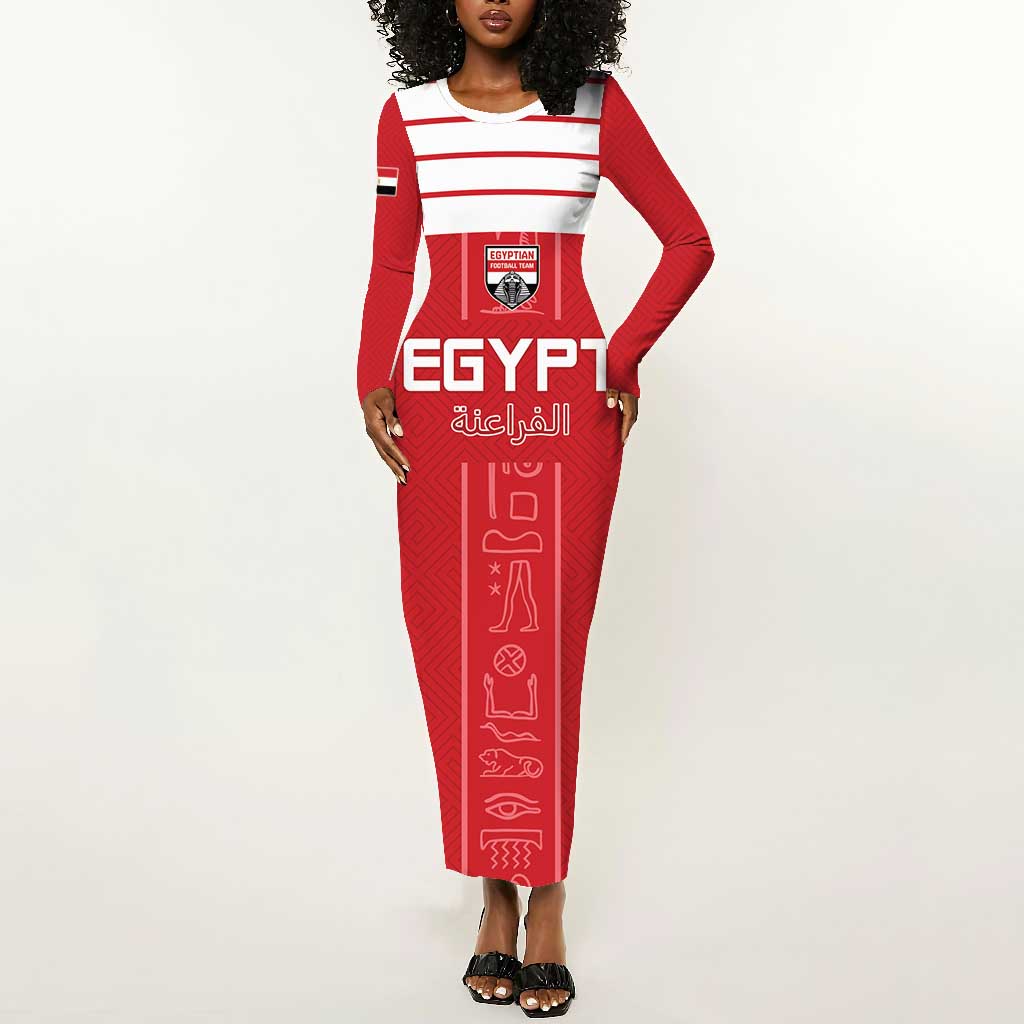 Egyptian Football Custom Long Sleeve Bodycon Dress Yalla Masr - Red Ver LT15
