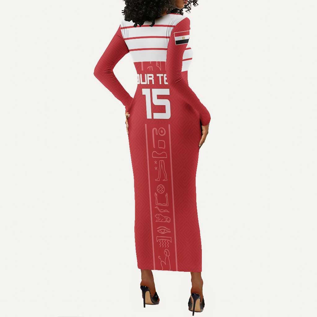 Egyptian Football Custom Long Sleeve Bodycon Dress Yalla Masr - Red Ver LT15