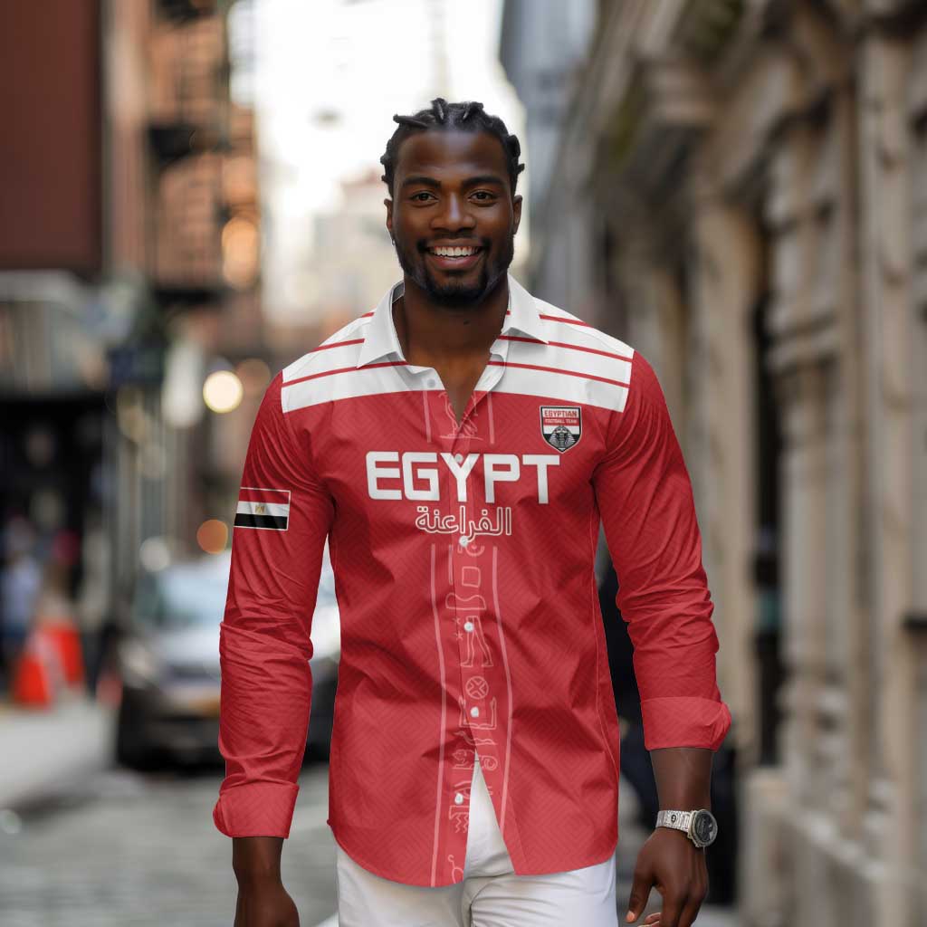Egyptian Football Custom Long Sleeve Button Shirt Yalla Masr - Red Ver