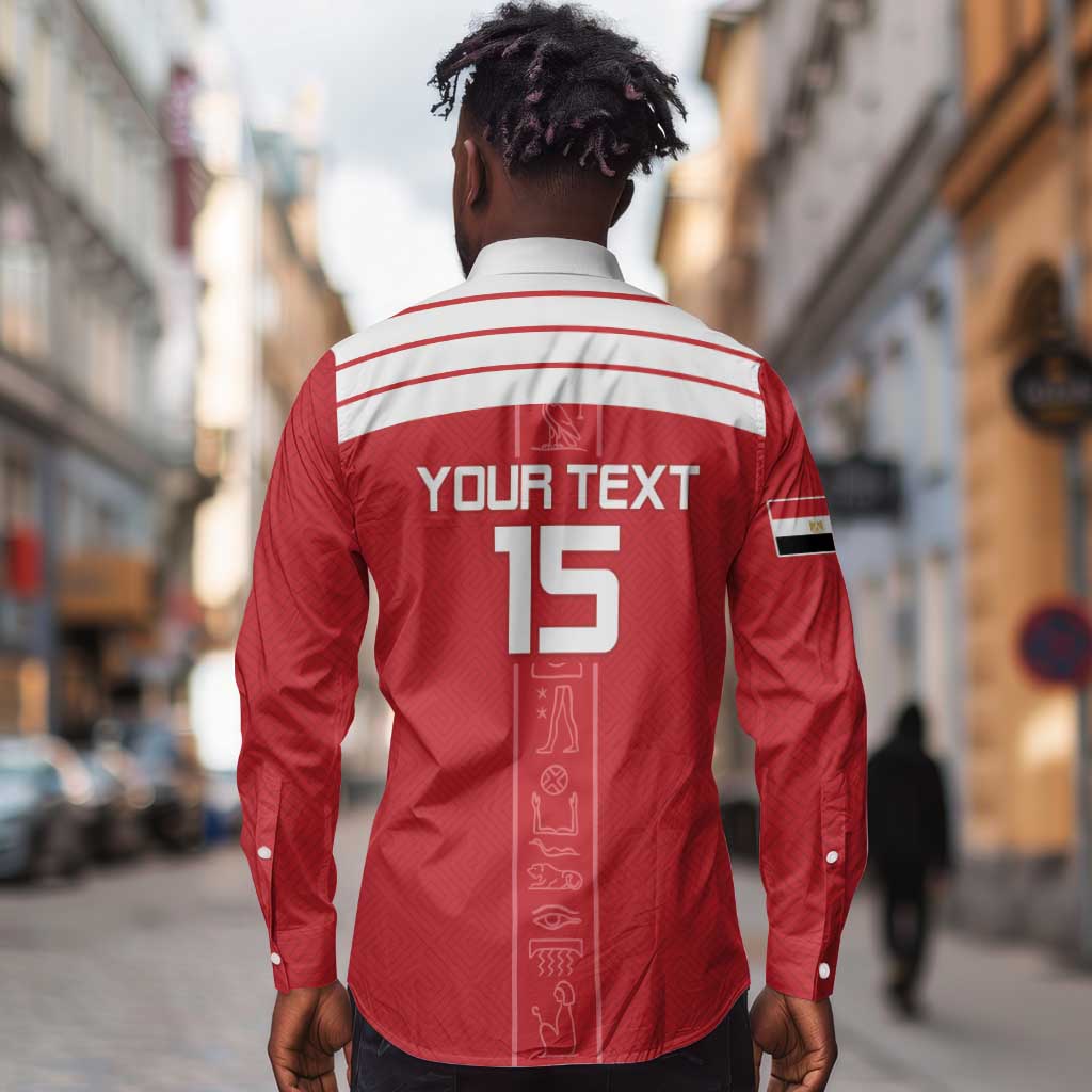 Egyptian Football Custom Long Sleeve Button Shirt Yalla Masr - Red Ver