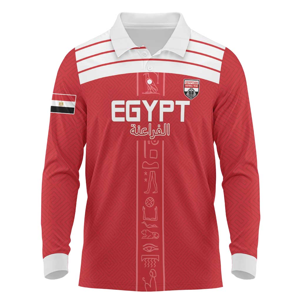 Egyptian Football Custom Long Sleeve Polo Shirt Yalla Masr - Red Ver