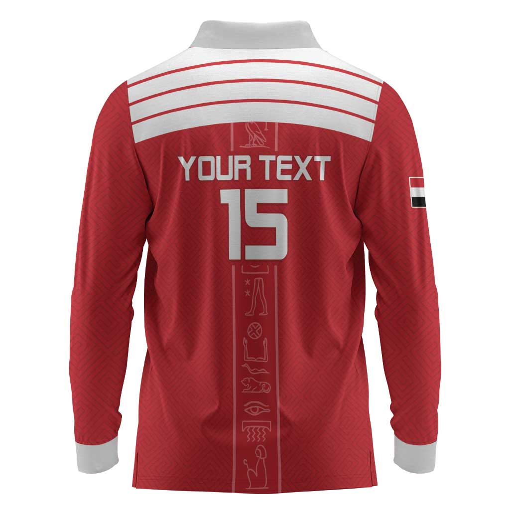 Egyptian Football Custom Long Sleeve Polo Shirt Yalla Masr - Red Ver