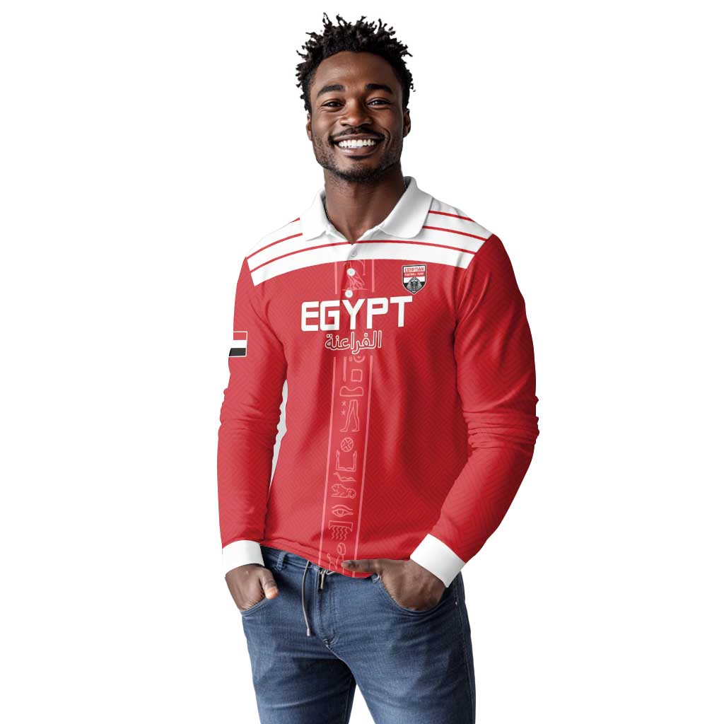 Egyptian Football Custom Long Sleeve Polo Shirt Yalla Masr - Red Ver