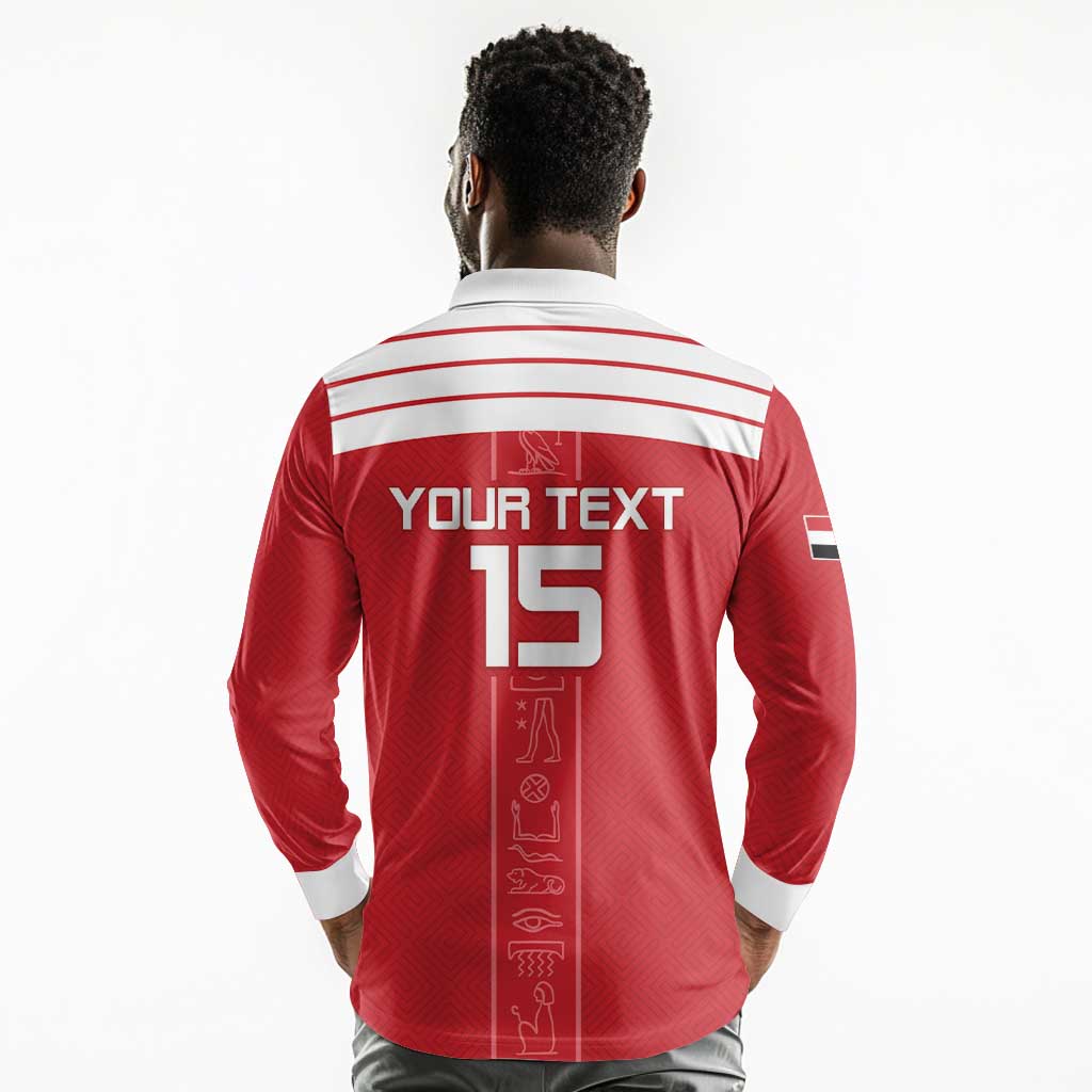 Egyptian Football Custom Long Sleeve Polo Shirt Yalla Masr - Red Ver