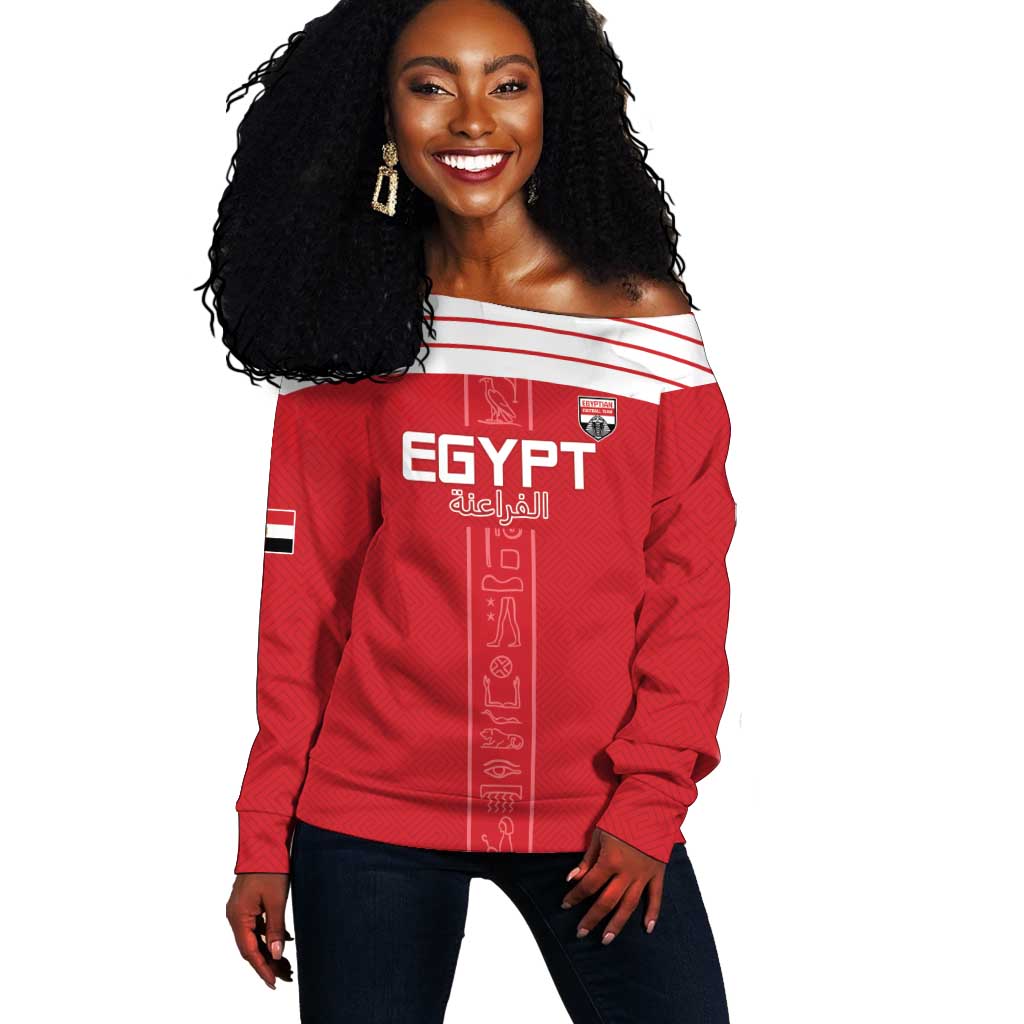 Egyptian Football Custom Off Shoulder Sweater Yalla Masr - Red Ver