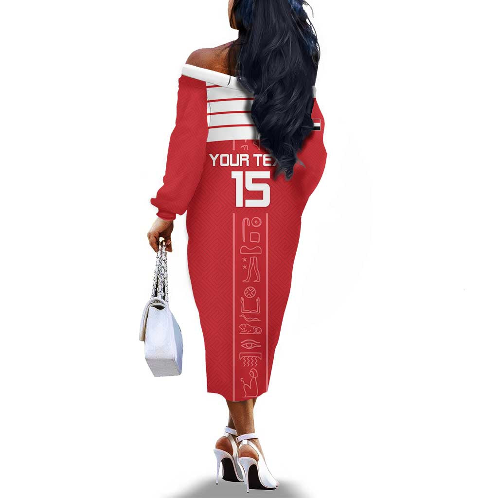 Egyptian Football Custom Off The Shoulder Long Sleeve Dress Yalla Masr - Red Ver
