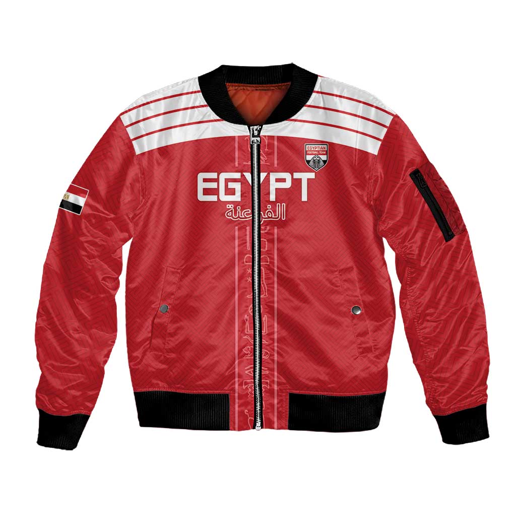 Egyptian Football Custom Sleeve Zip Bomber Jacket Yalla Masr - Red Ver