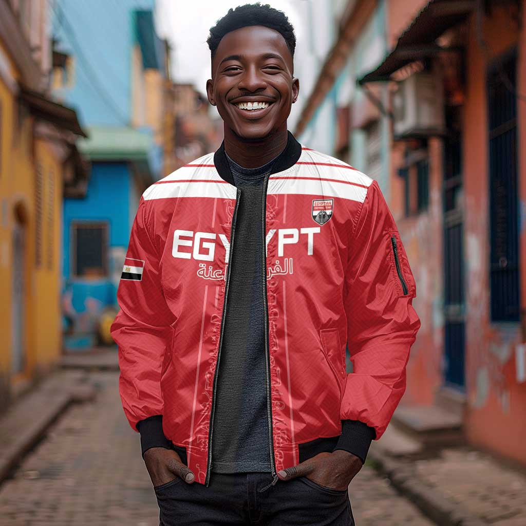 Egyptian Football Custom Sleeve Zip Bomber Jacket Yalla Masr - Red Ver