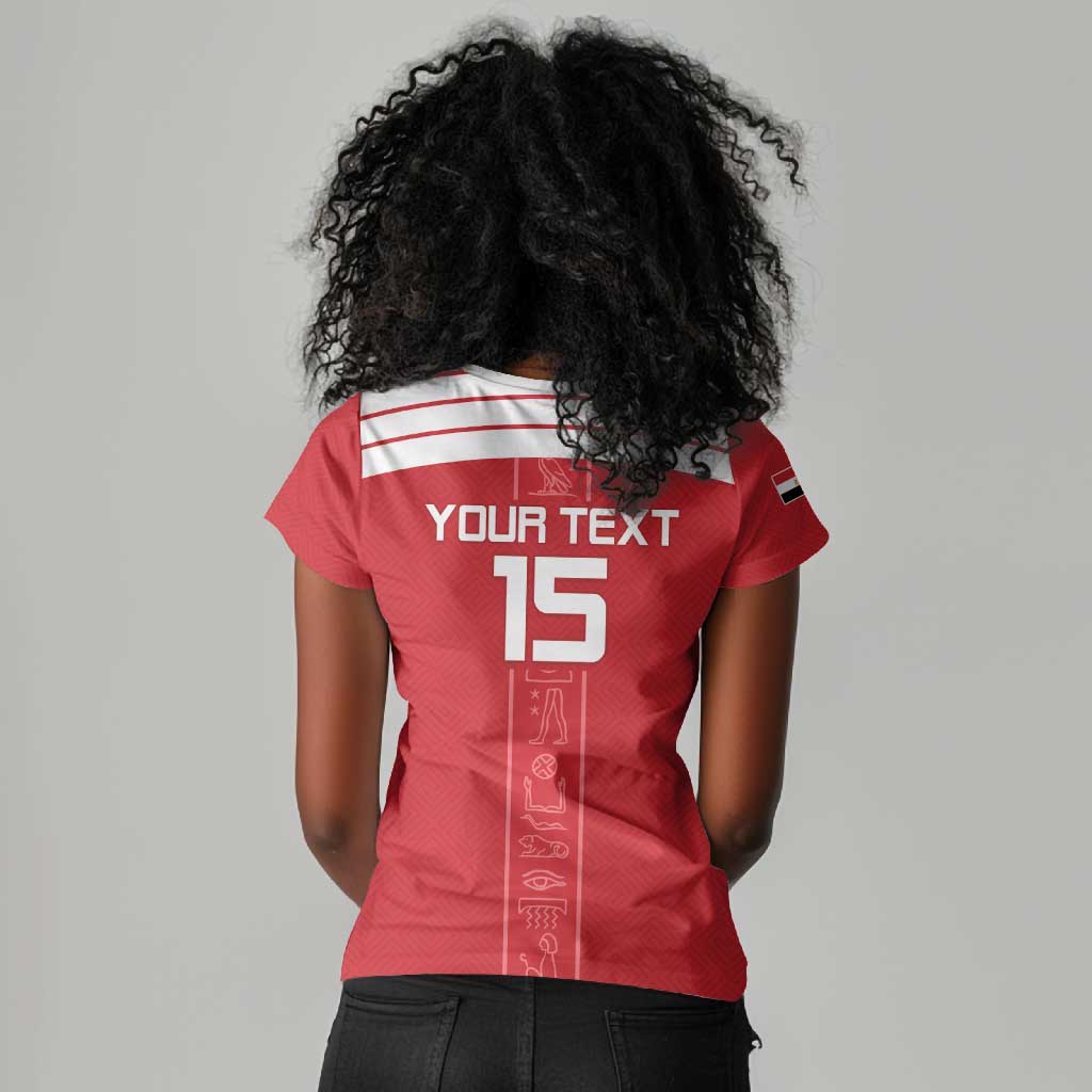 Egyptian Football Custom Women V-Neck T-Shirt Yalla Masr - Red Ver