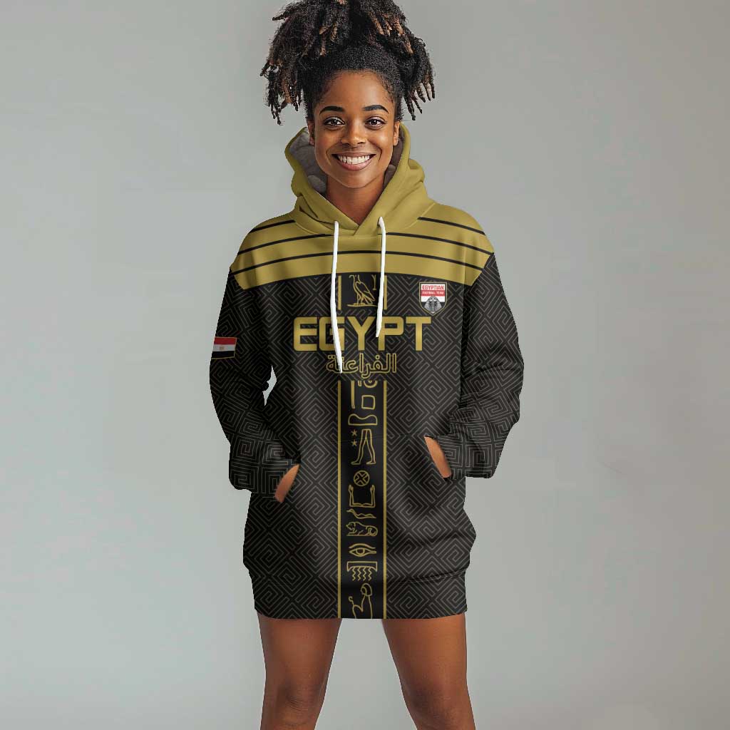 Egyptian Football Custom Hoodie Dress Yalla Masr - Black Ver