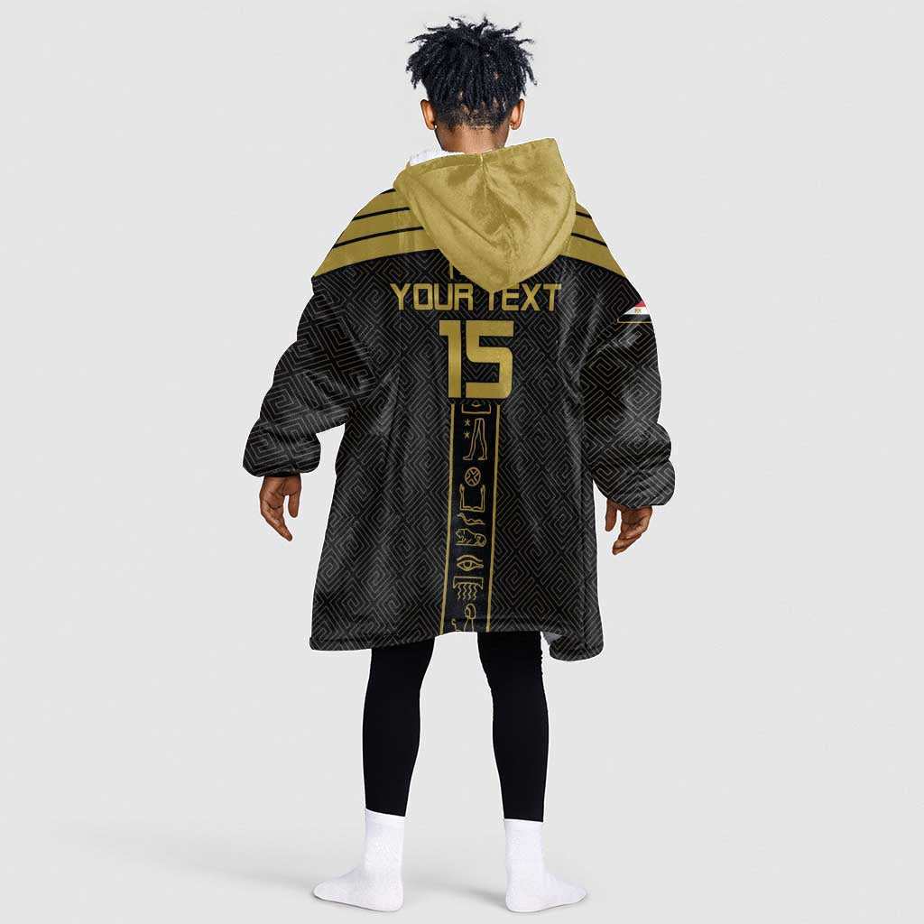 Egyptian Football Custom Kid Wearable Blanket Hoodie Yalla Masr - Black Ver
