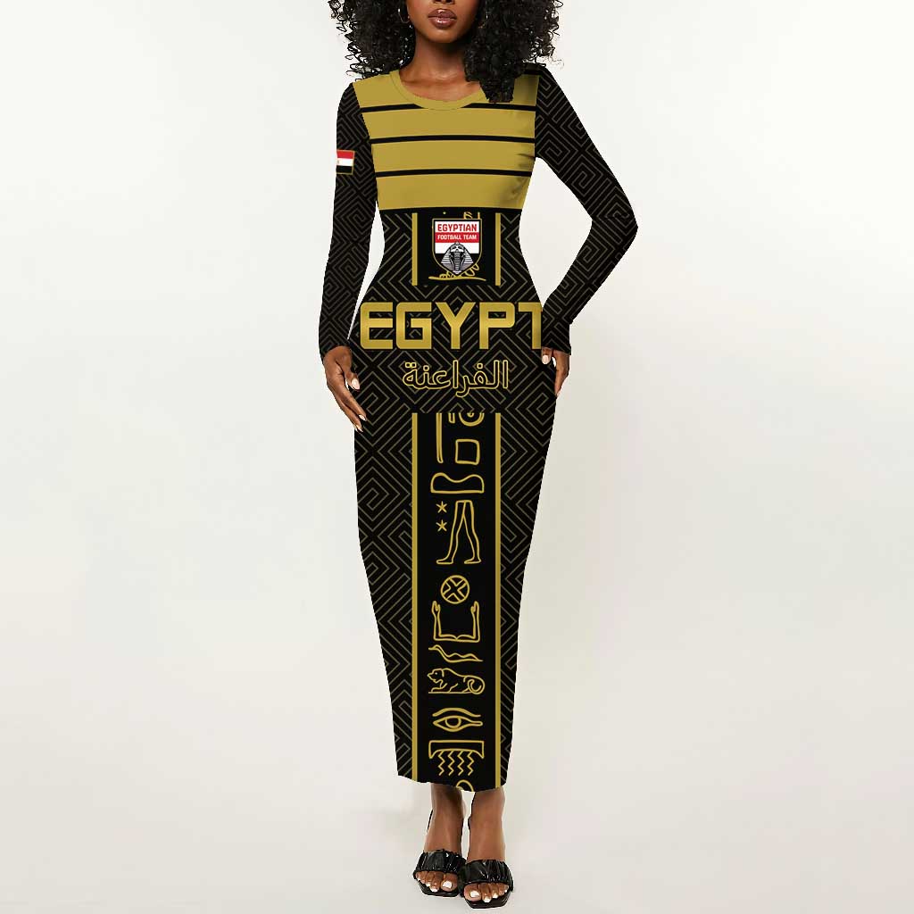 Egyptian Football Custom Long Sleeve Bodycon Dress Yalla Masr - Black Ver LT15